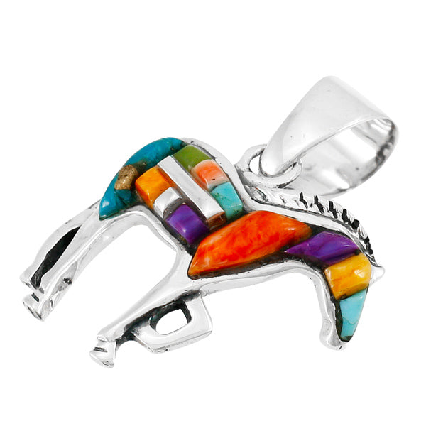 Multi-Gemstone Horse Pendant Sterling Silver Turquoise P3109-C51