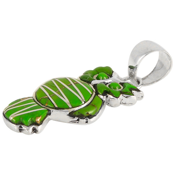 Owl Green Turquoise Pendant Sterling Silver P3110-C06