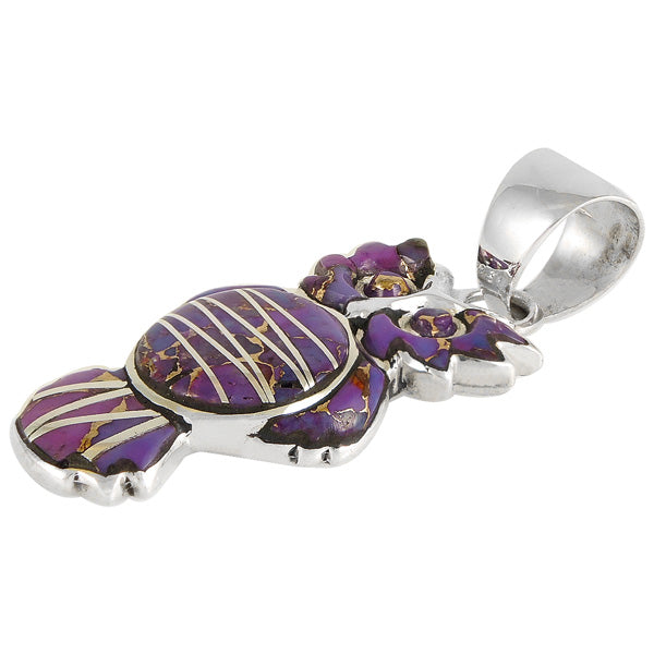 Owl Purple Turquoise Pendant Sterling Silver P3110-C07