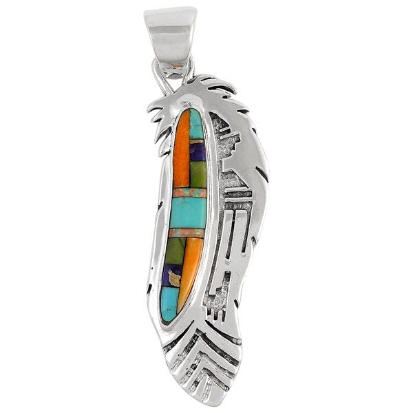 Sterling Silver Feather Pendant Multicolor P3134-C01A