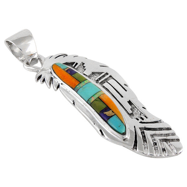 Sterling Silver Feather Pendant Multicolor P3134-C01A
