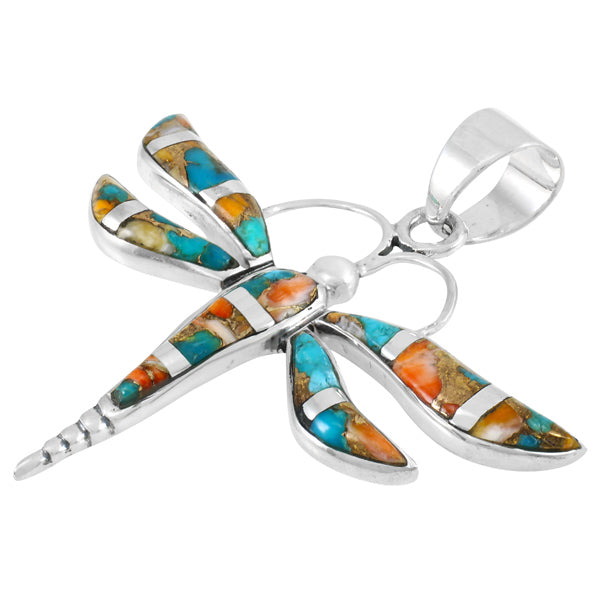 Spiny Turquoise Dragonfly Pendant Sterling Silver P3138-C89