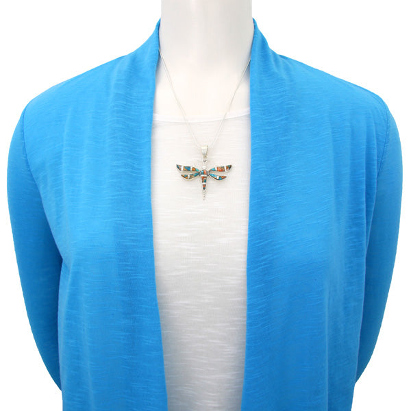 Spiny Turquoise Dragonfly Pendant Sterling Silver P3138-C89