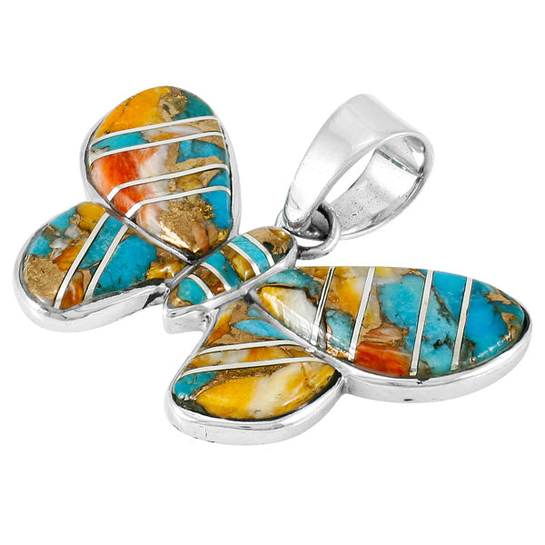 Spiny Turquoise Butterfly Pendant Sterling Silver P3146-C89