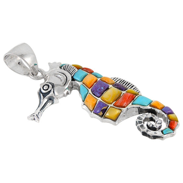 Sterling Silver Sea Horse Pendant Multicolor P3149-LG-C01