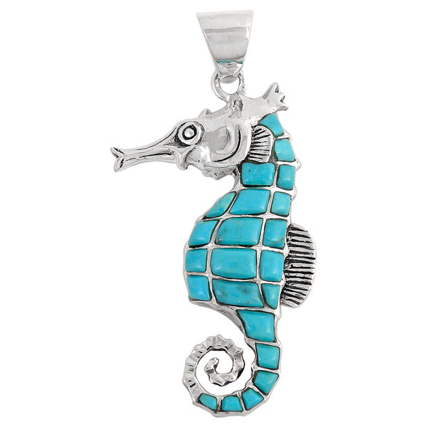 Sterling Silver Sea Horse Pendant Turquoise P3149-LG-C05