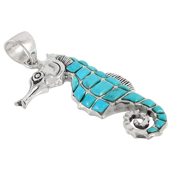 Sterling Silver Sea Horse Pendant Turquoise P3149-LG-C05