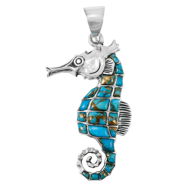 Sterling Silver Sea Horse Pendant Matrix Turquoise P3149-LG-C84