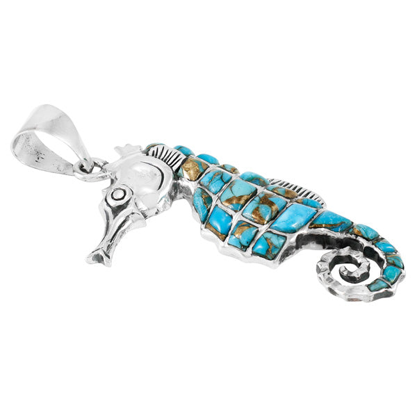 Sterling Silver Sea Horse Pendant Matrix Turquoise P3149-LG-C84