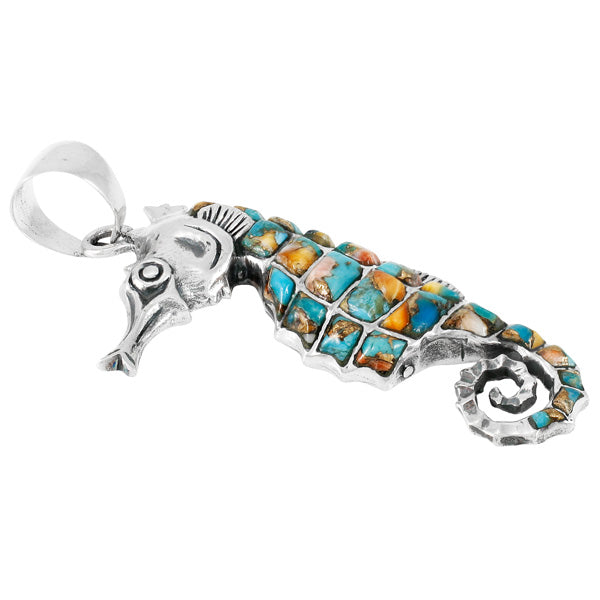 Sterling Silver Sea Horse Pendant Spiny Turquoise P3149-LG-C89