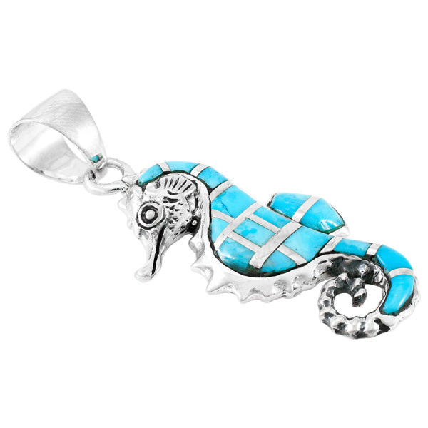 Sterling Silver Sea Horse Pendant Turquoise P3149-SM-C05