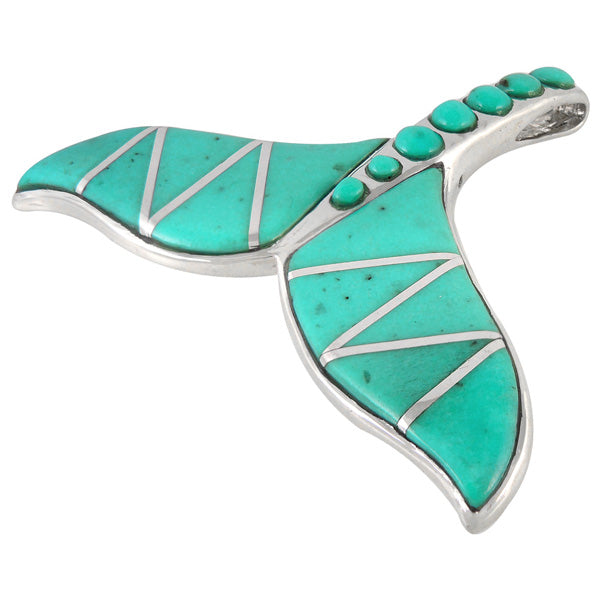 Sterling Silver Whale Tail Pendant Turquoise P3157-C05
