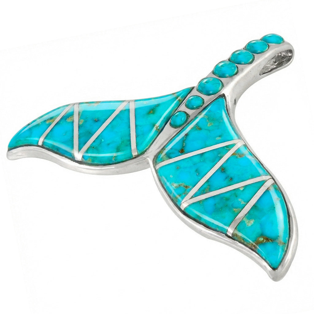 Sterling Silver Whale Tail Pendant Turquoise P3157-C05