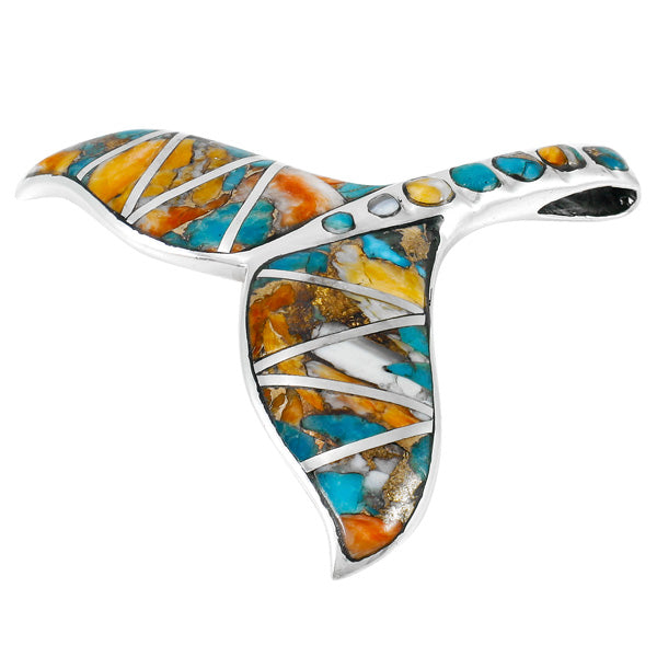 Spiny Turquoise Whale Tail Pendant Sterling Silver P3157-C89