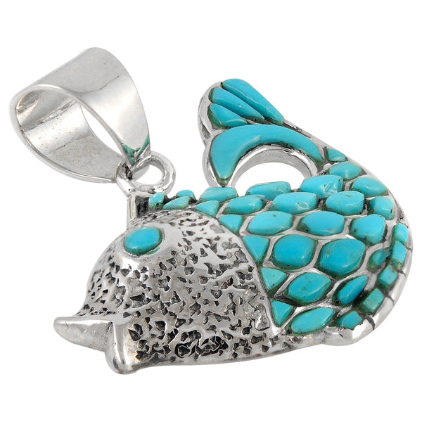 Sterling Silver Fish Pendant Turquoise P3161-C05