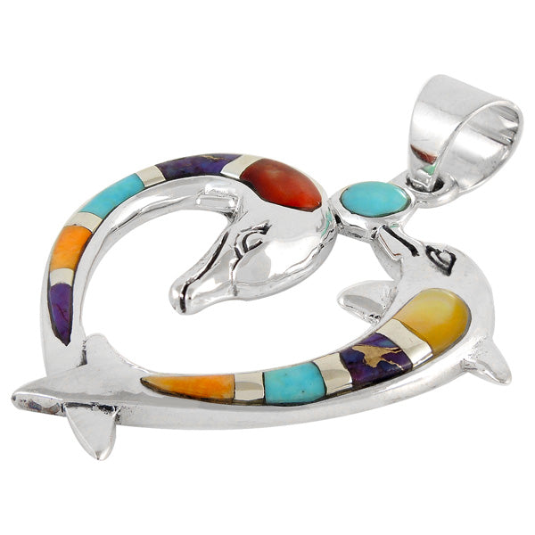 Sterling Silver Dolphin Pendant Multicolor P3169-C01