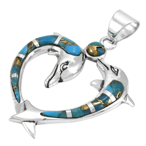 Matrix Turquoise Dolphin Pendant Sterling Silver P3169-C84