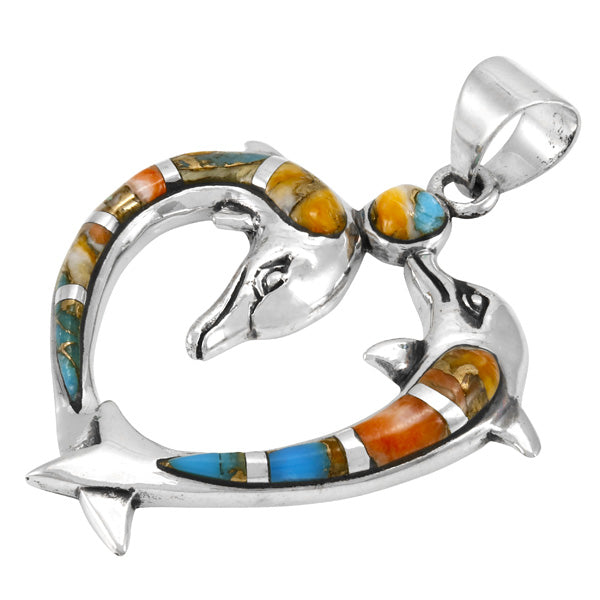 Spiny Turquoise Dolphin Pendant Sterling Silver P3169-C89