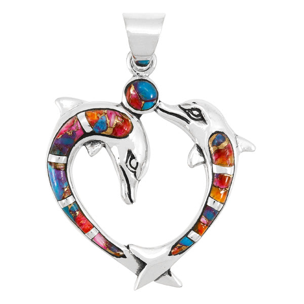 Dolphin Pendant Rainbow Spiny Turquoise Sterling Silver P3169-C91