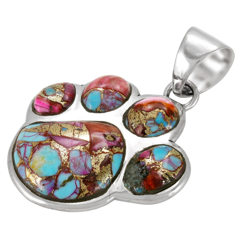 Paw Pendant Rainbow Spiny Turquoise Sterling Silver P3178-C91