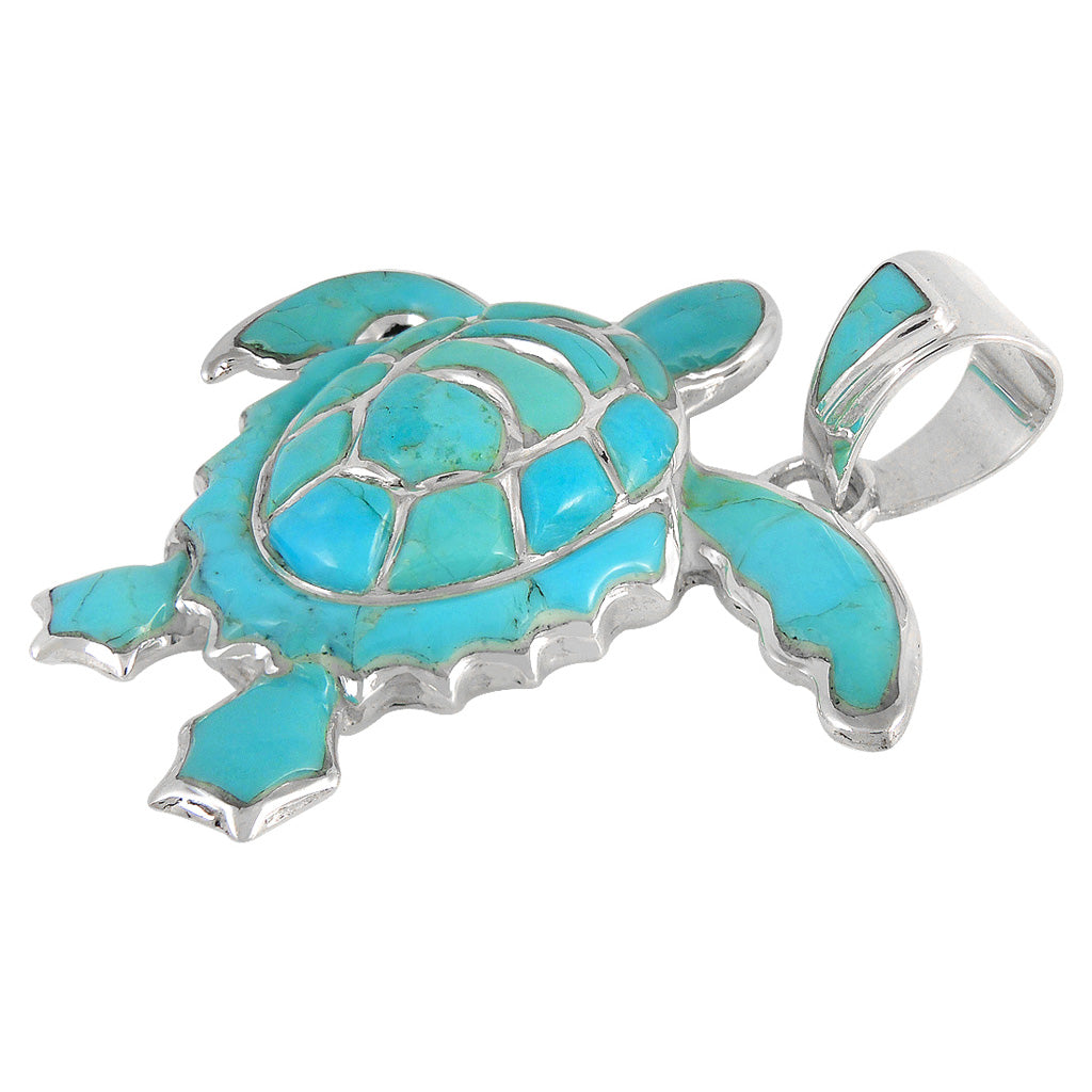 Turquoise Turtle Pendant SilverBronzé P3180-SB-C05