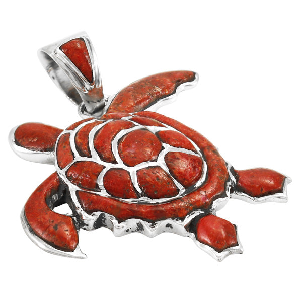 Turtle Coral Pendant Sterling Silver P3180-C74