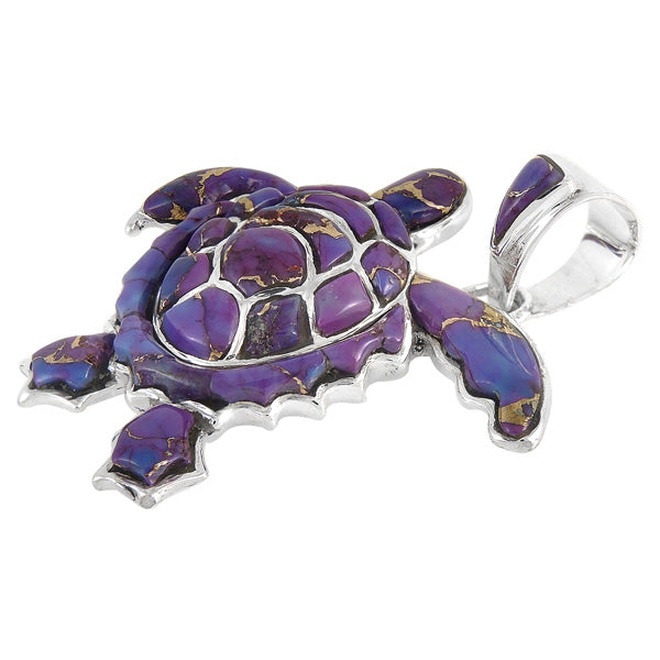 Sterling Silver Turtle Pendant Purple Turquoise P3180-C07