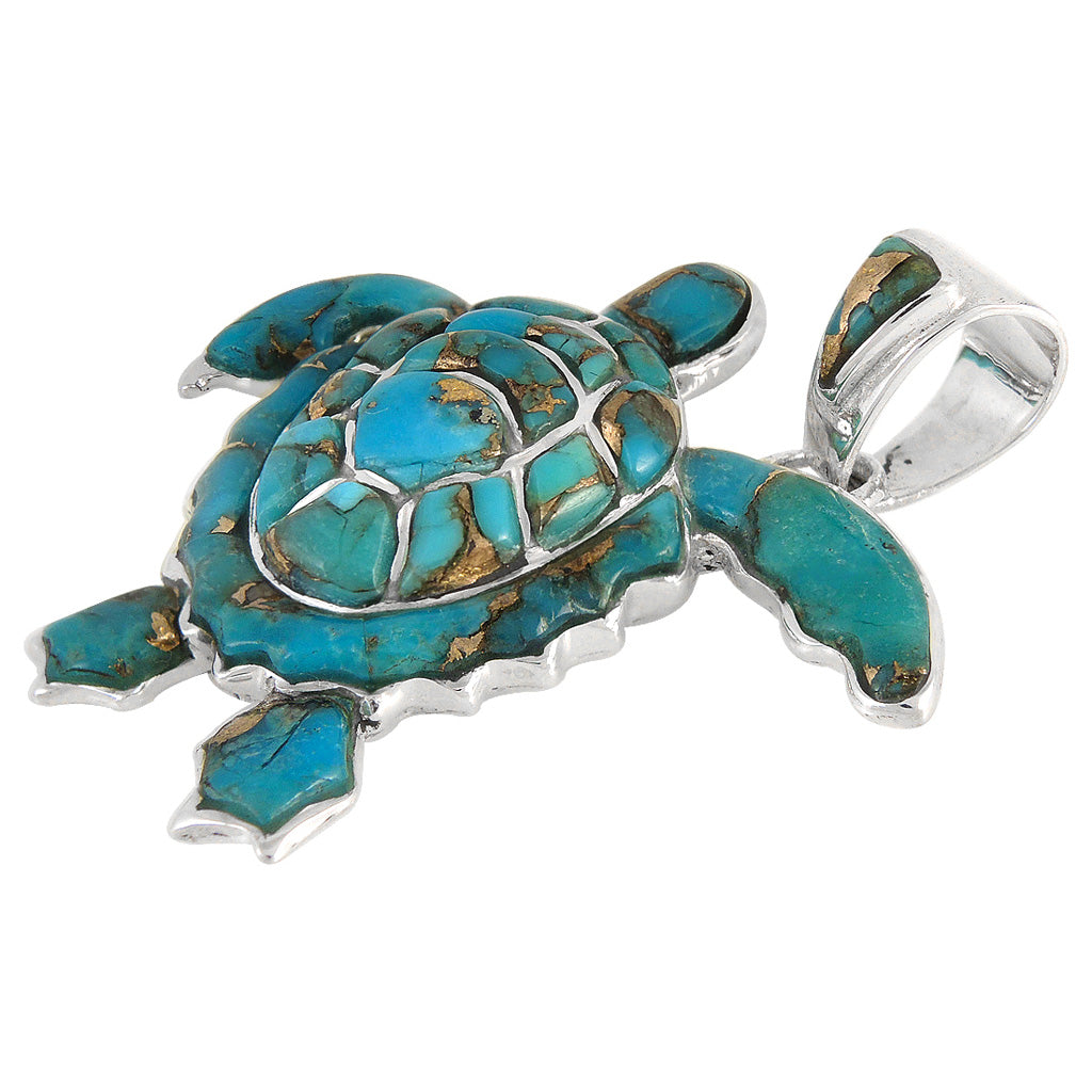 Matrix Turquoise Turtle Pendant SilverBronzé P3180-SB-C84