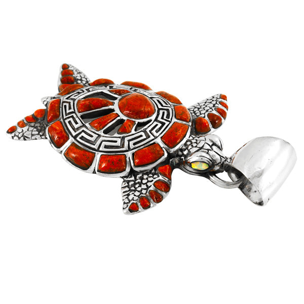 Coral Turtle Pendant Sterling Silver P3183-C74