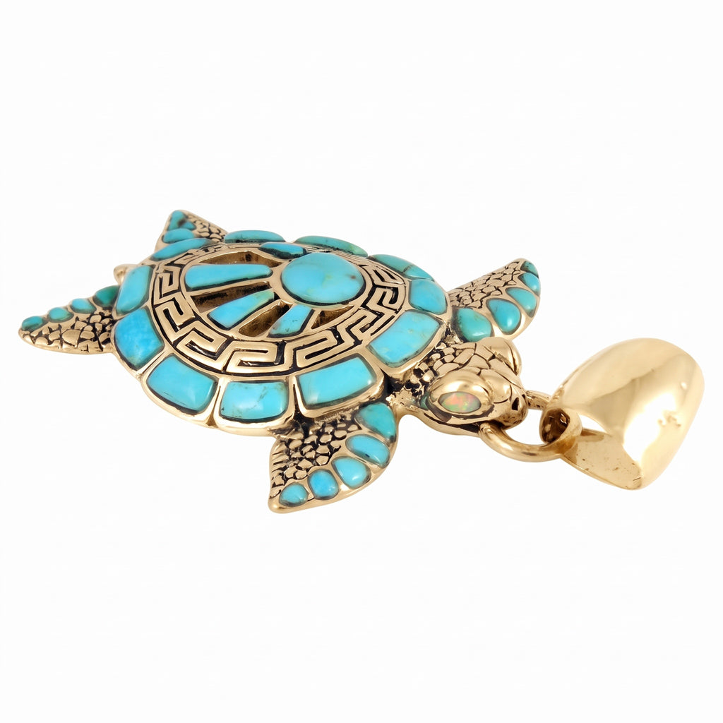 Turtle Turquoise Pendant GoldCopper P3183-GB-C75