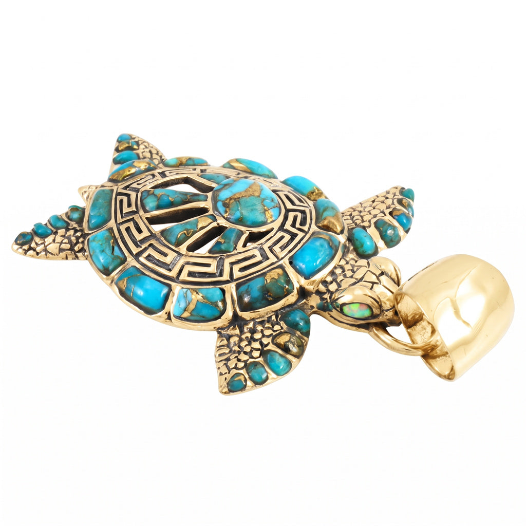 Turtle Matrix Turquoise Pendant GoldCopper P3183-GB-C84