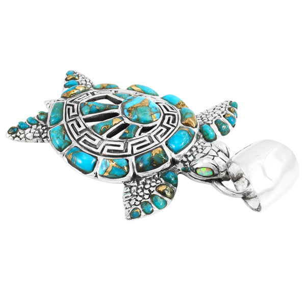 Sterling Silver Turtle Pendant Matrix Turquoise P3183-C84