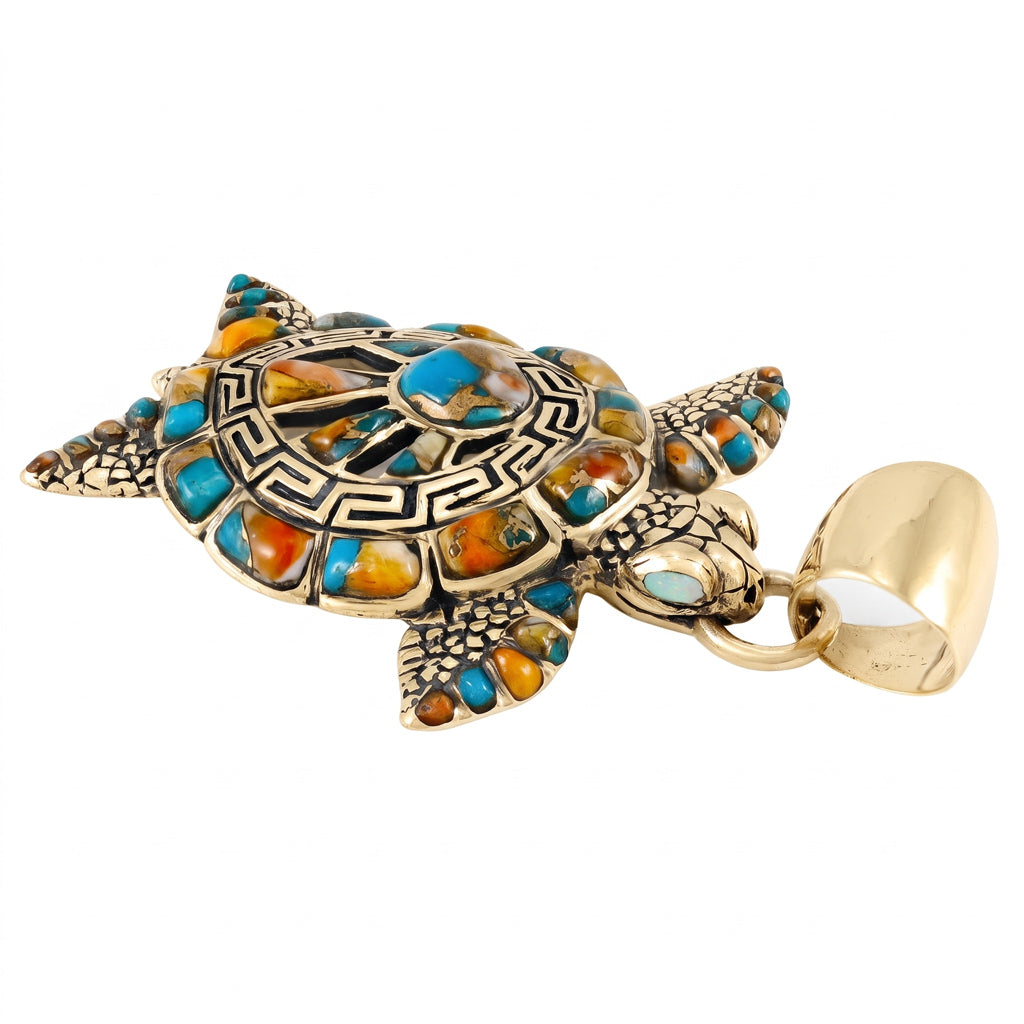 Turtle Spiny Turquoise Pendant GoldCopper P3183-GB-C89