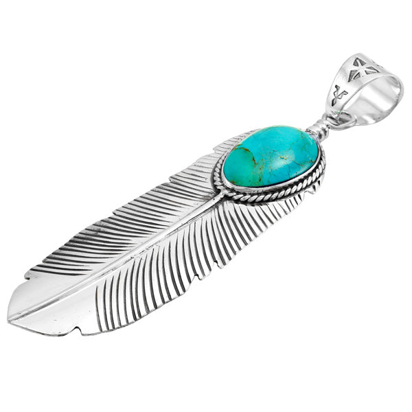 Sterling Silver Feather Pendant Turquoise P3190-LG-C75