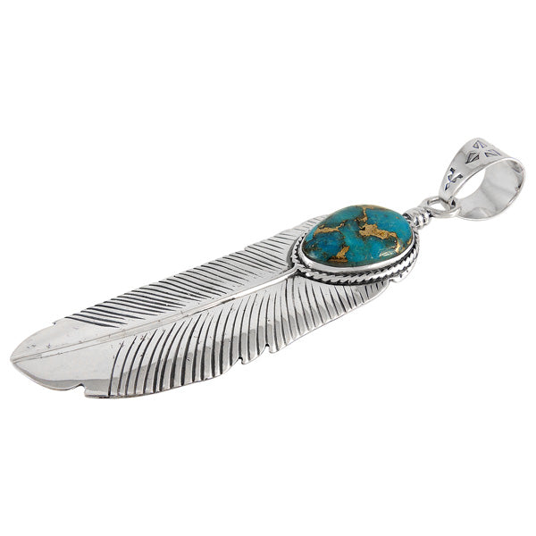 Sterling Silver Feather Pendant Matrix Turquoise P3190-LG-C84