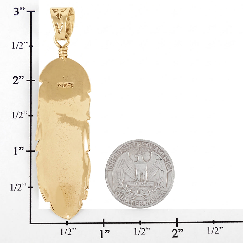 Turquoise Feather Pendant GoldCopper P3190-LG-GB-C75