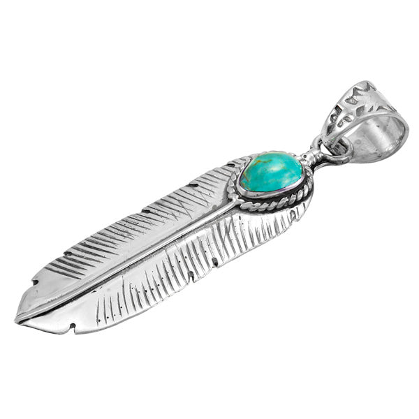 Sterling Silver Feather Pendant Turquoise P3190-SM-C75