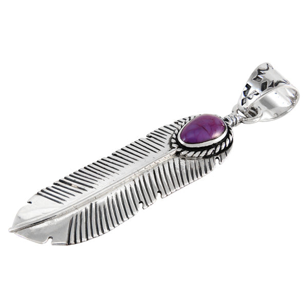 Sterling Silver Feather Pendant Purple Turquoise P3190-SM-C77