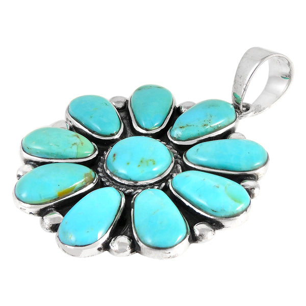 Sterling Silver Flower Pendant Turquoise P3193-C75