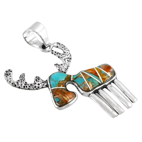 Moose/Deer Pendant Spiny Turquoise Sterling Silver P3209-C89