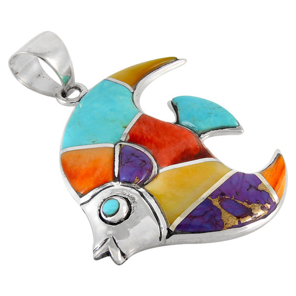 Sterling Silver Fish Pendant Multicolor P3210-C01