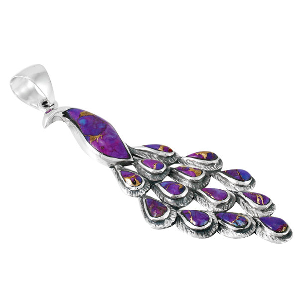 Purple Turquoise Peacock Pendant Sterling Silver P3215-C77 (3" Long)