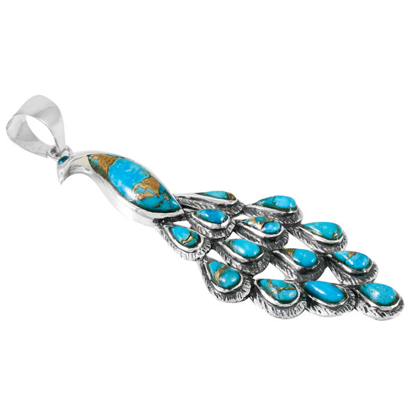 Matrix Turquoise Peacock Pendant Sterling Silver P3215-C84 (3" Long)