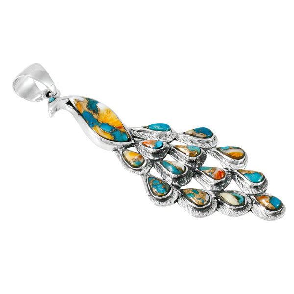 Spiny Turquoise Peacock Pendant Sterling Silver P3215-C89 (3" Long)