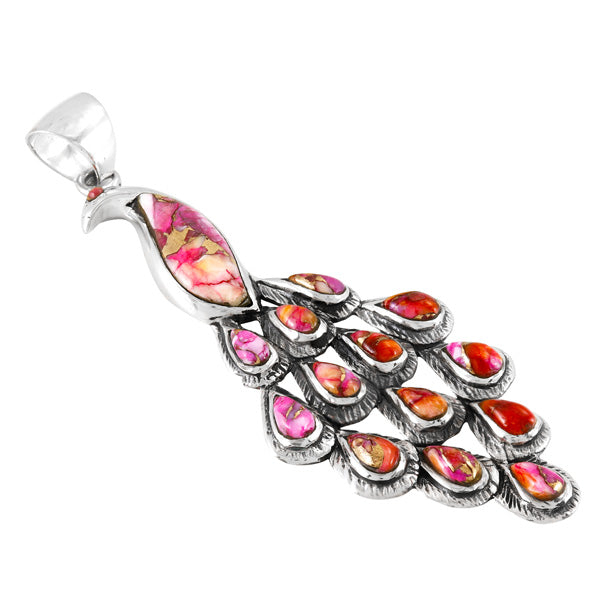 Plum Spiny Peacock Pendant Sterling Silver P3215-C92 (3" Long)