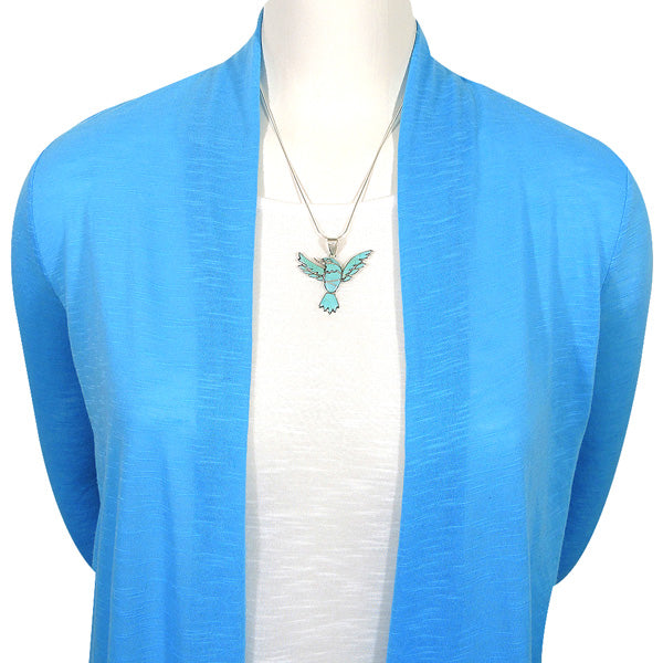 Sterling Silver Hummingbird Pendant Turquoise P3219-C75
