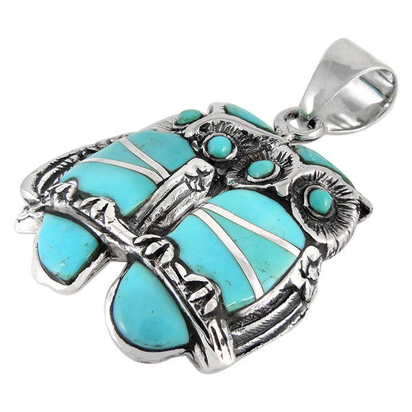 Sterling Silver Owls Pendant Turquoise P3223-C05