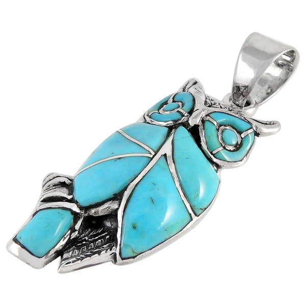 Sterling Silver Owl Pendant Turquoise P3224-C05