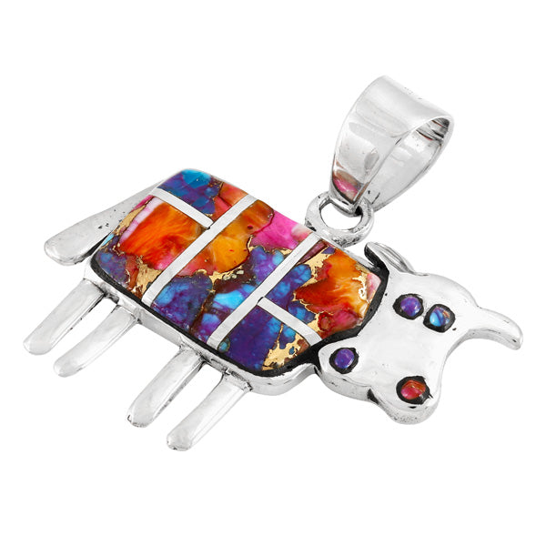 Cow Pendant Rainbow Spiny Turquoise Sterling Silver P3231-C91