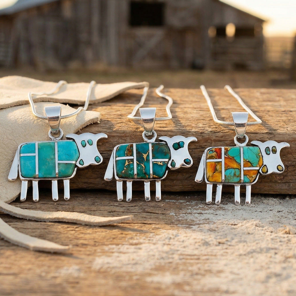 Cow Pendant Matrix Turquoise Sterling Silver P3231-C84